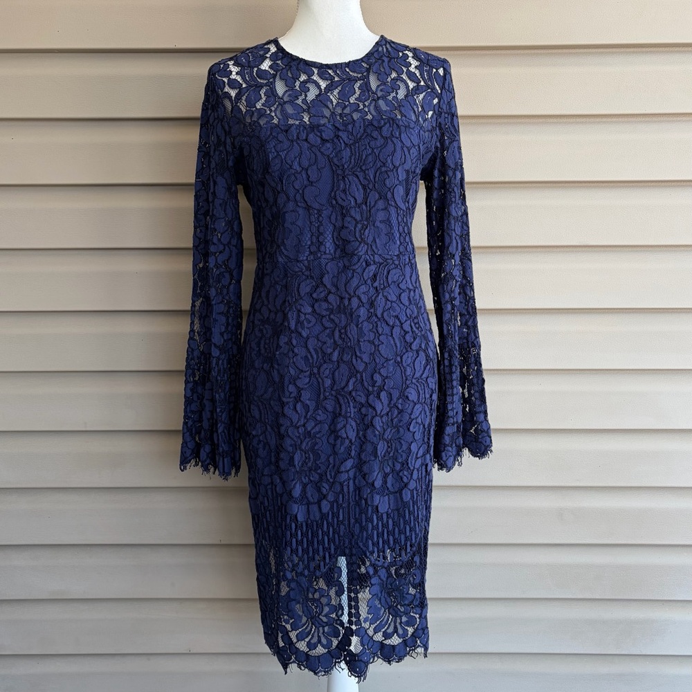 •Lulu's• Enrapturing Elegance Navy Lace Sheath Dress - Size Large